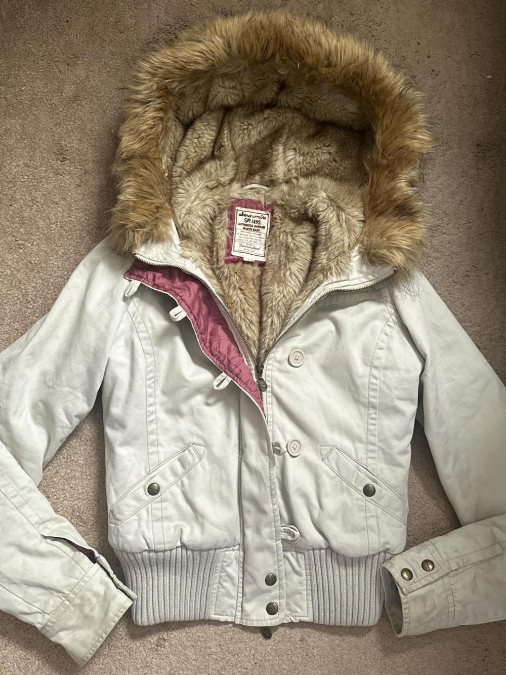 Vintage Y2K Abercrombie Kids Faux Fur Hooded Jacket